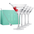 Crystal Martini Glass Set Of 4 10OZ Classic Luxury Cocktail With Bar Spoon Olive Picks Premium Hand by The Wine Savant