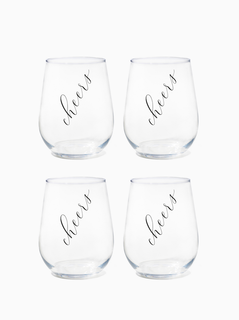 Classic Cheers (Black) - RESERVE 16oz Stemless Wine Tritan™ Copolyester Glass