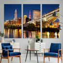 Cleveland City Lights Night Skyline Cityscape View Wall Art by MyGreatCanvas | Canvas Wall Art Prints | Photo Prints & Wall Decor