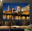 Cleveland City Lights Night Skyline Cityscape View Wall Art by MyGreatCanvas | Canvas Wall Art Prints | Photo Prints & Wall Decor