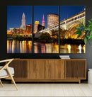 Cleveland City Lights Night Skyline Cityscape View Wall Art by MyGreatCanvas | Canvas Wall Art Prints | Photo Prints & Wall Decor