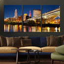 Cleveland City Lights Night Skyline Cityscape View Wall Art by MyGreatCanvas | Canvas Wall Art Prints | Photo Prints & Wall Decor