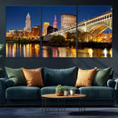 Cleveland City Lights Night Skyline Cityscape View Wall Art by MyGreatCanvas | Canvas Wall Art Prints | Photo Prints & Wall Decor