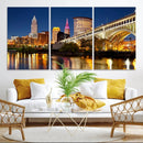 Cleveland City Lights Night Skyline Cityscape View Wall Art by MyGreatCanvas | Canvas Wall Art Prints | Photo Prints & Wall Decor