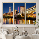 Cleveland City Lights Night Skyline Cityscape View Wall Art by MyGreatCanvas | Canvas Wall Art Prints | Photo Prints & Wall Decor
