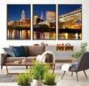 Cleveland City Lights Night Skyline Cityscape View Wall Art by MyGreatCanvas | Canvas Wall Art Prints | Photo Prints & Wall Decor