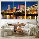 Cleveland City Lights Night Skyline Cityscape View Wall Art by MyGreatCanvas | Canvas Wall Art Prints | Photo Prints & Wall Decor