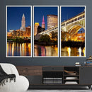 Cleveland City Lights Night Skyline Cityscape View Wall Art by MyGreatCanvas | Canvas Wall Art Prints | Photo Prints & Wall Decor