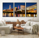 Cleveland City Lights Night Skyline Cityscape View Wall Art by MyGreatCanvas | Canvas Wall Art Prints | Photo Prints & Wall Decor