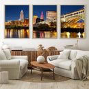 Cleveland City Lights Night Skyline Cityscape View Wall Art by MyGreatCanvas | Canvas Wall Art Prints | Photo Prints & Wall Decor