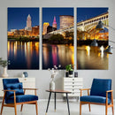 Cleveland Night Skyline Wall Art, City Cityscape Canvas