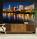 Cleveland Night Skyline Wall Art, City Cityscape Canvas