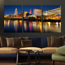 Cleveland Night Skyline Wall Art, City Cityscape Canvas