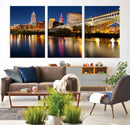 Cleveland Night Skyline Wall Art, City Cityscape Canvas
