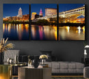 Cleveland Night Skyline Wall Art, City Cityscape Canvas
