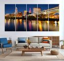 Cleveland Night Skyline Wall Art, City Cityscape Canvas