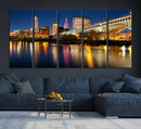 Cleveland Night Skyline Wall Art, City Cityscape Canvas