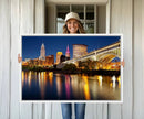 Cleveland Night Skyline Wall Art, City Cityscape Canvas