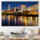 Cleveland Night Skyline Wall Art, City Cityscape Canvas