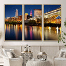 Cleveland Night Skyline Wall Art, City Cityscape Canvas