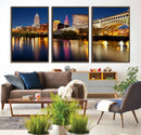 Cleveland Night Skyline Wall Art, City Cityscape Canvas