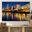 Cleveland Night Skyline Wall Art, City Cityscape Canvas