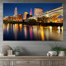 Cleveland Night Skyline Wall Art, City Cityscape Canvas