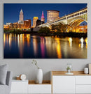 Cleveland Night Skyline Wall Art, City Cityscape Canvas