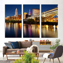 Cleveland Night Skyline Wall Art, City Cityscape Canvas