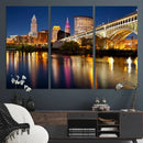 Cleveland Night Skyline Wall Art, City Cityscape Canvas