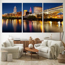 Cleveland Night Skyline Wall Art, City Cityscape Canvas