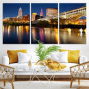 Cleveland Night Skyline Wall Art, City Cityscape Canvas