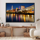 Cleveland Night Skyline Wall Art, City Cityscape Canvas