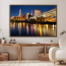 Cleveland Night Skyline Wall Art, City Cityscape Canvas