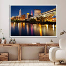 Cleveland Night Skyline Wall Art, City Cityscape Canvas