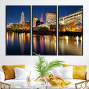 Cleveland Night Skyline Wall Art, City Cityscape Canvas