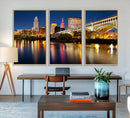 Cleveland Night Skyline Wall Art, City Cityscape Canvas