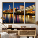 Cleveland Night Skyline Wall Art, City Cityscape Canvas