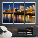 Cleveland Night Skyline Wall Art, City Cityscape Canvas