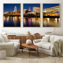 Cleveland Night Skyline Wall Art, City Cityscape Canvas