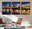 Cleveland Night Skyline Wall Art, City Cityscape Canvas