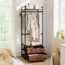 Clothes Rack with Drawers and Shelves with Side Hooks and Metal Frame-Rustic Brown by LJGDeals