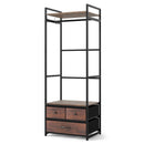 Clothes Rack with Drawers and Shelves with Side Hooks and Metal Frame-Rustic Brown by LJGDeals