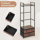 Clothes Rack with Drawers and Shelves with Side Hooks and Metal Frame-Rustic Brown by LJGDeals