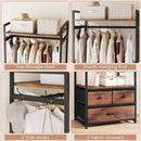 Clothes Rack with Drawers and Shelves with Side Hooks and Metal Frame-Rustic Brown by LJGDeals