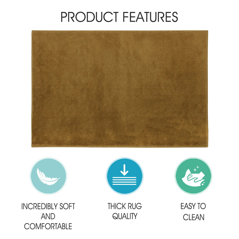 Sussex Home, Landing Rug, Slip Resistant Indoor Carpets Includes Adhesive Tape  2' x 3'-Solid Collection |Brown