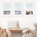 Ocean Surfing 3 Piece Wall Art. Blue Waves, Sandy Beach Path by Wall Art Set