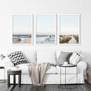 Ocean Surfing 3 Piece Wall Art. Blue Waves, Sandy Beach Path by Wall Art Set