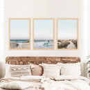Ocean Surfing 3 Piece Wall Art. Blue Waves, Sandy Beach Path by Wall Art Set