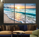 Coastal Sunset Wall Art Canvas, Ocean Beach Canvas Wall Art